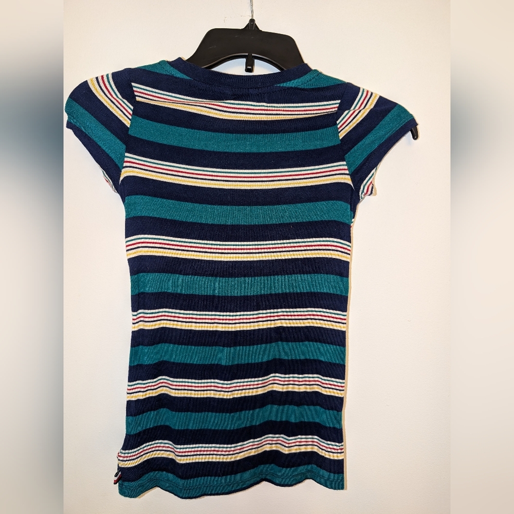 Tommy Hilfiger Blue and Yellow Striped Short Sleeve Tee